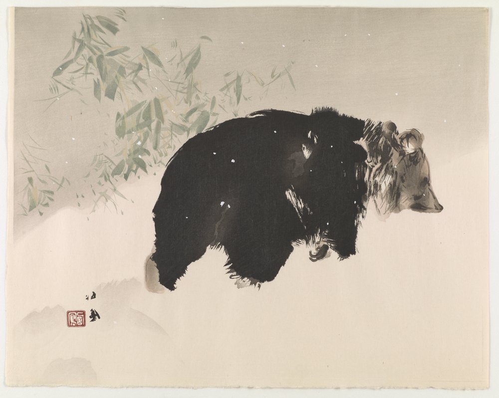 雪の中のクマ、1940（色木版画）